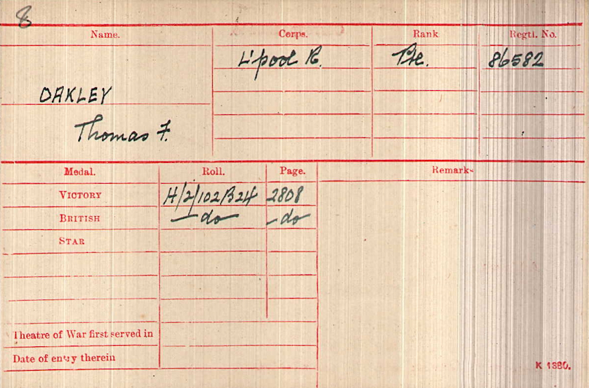 WWI Medal Rolls Index Card